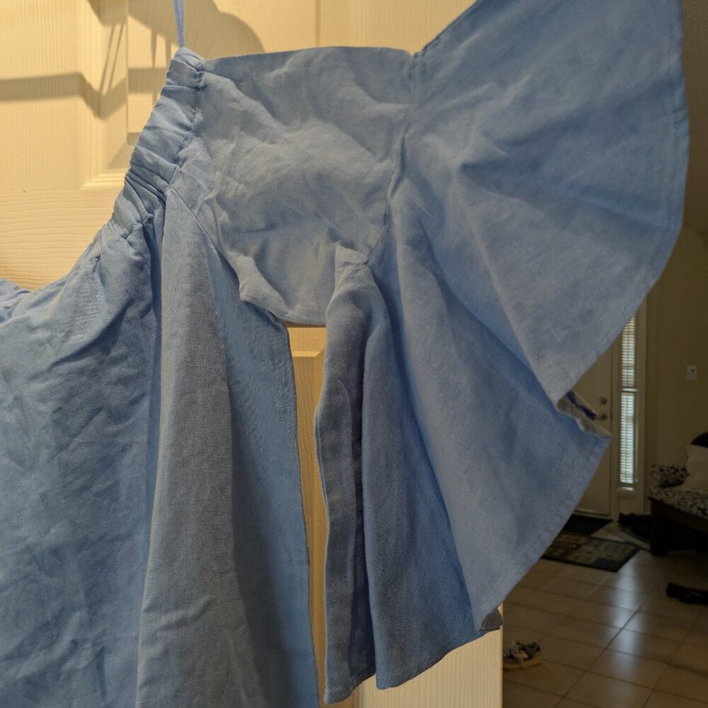 Zara Off-Shoulder Ruffle Sleeve Linen Blend - Picture 3 of 6